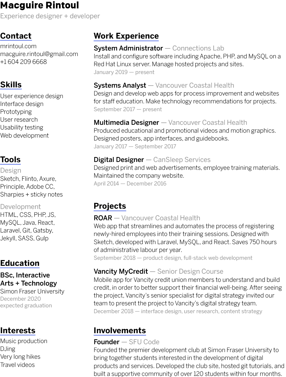 Resume - Macguire Rintoul
